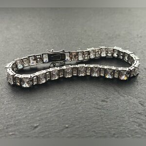 Elizabeth Stone Baguette Tennis Silver Bracelet with Clear Stones
